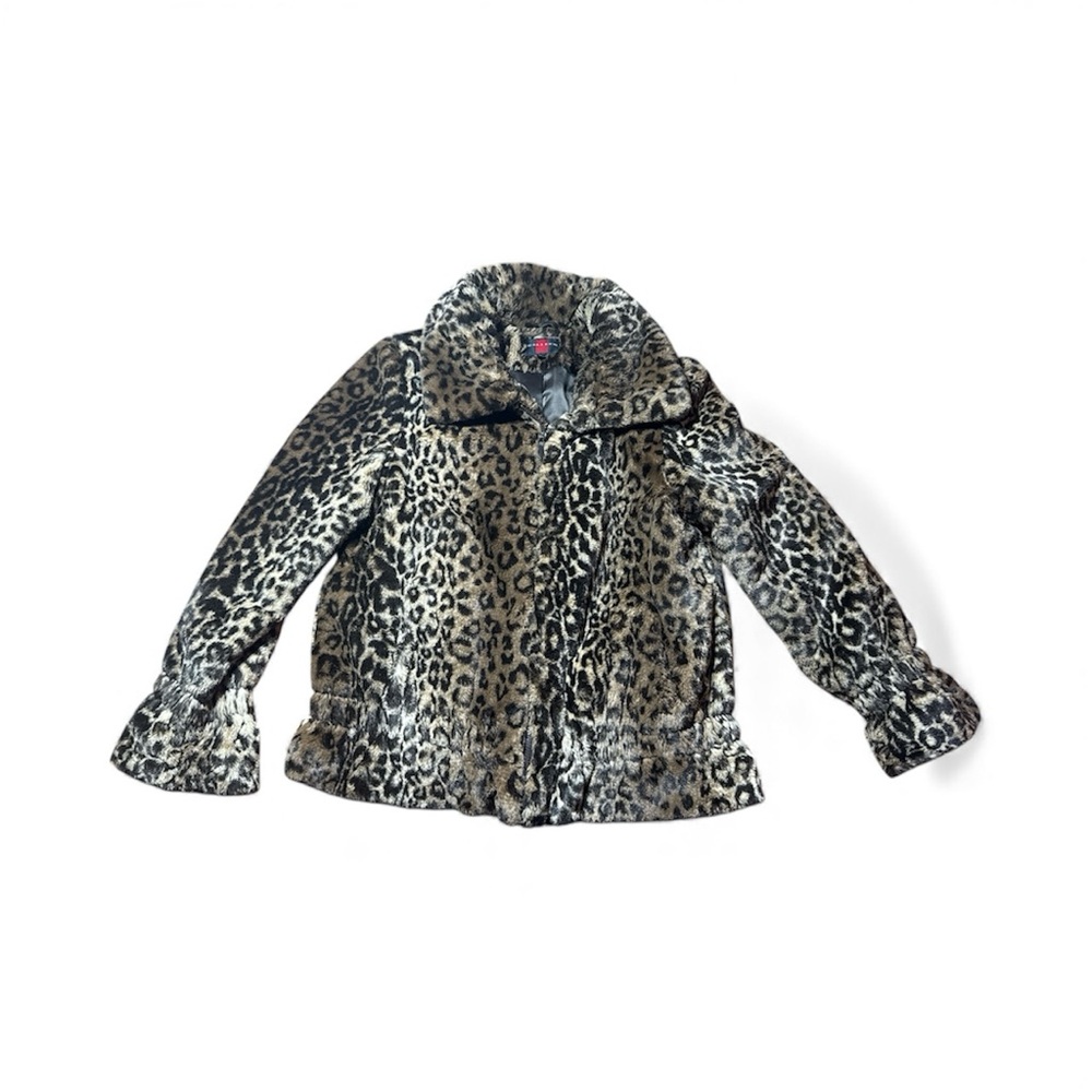 Vintage Gallery Faux Leopard Teddy Bear Zip Up Jacket Large
